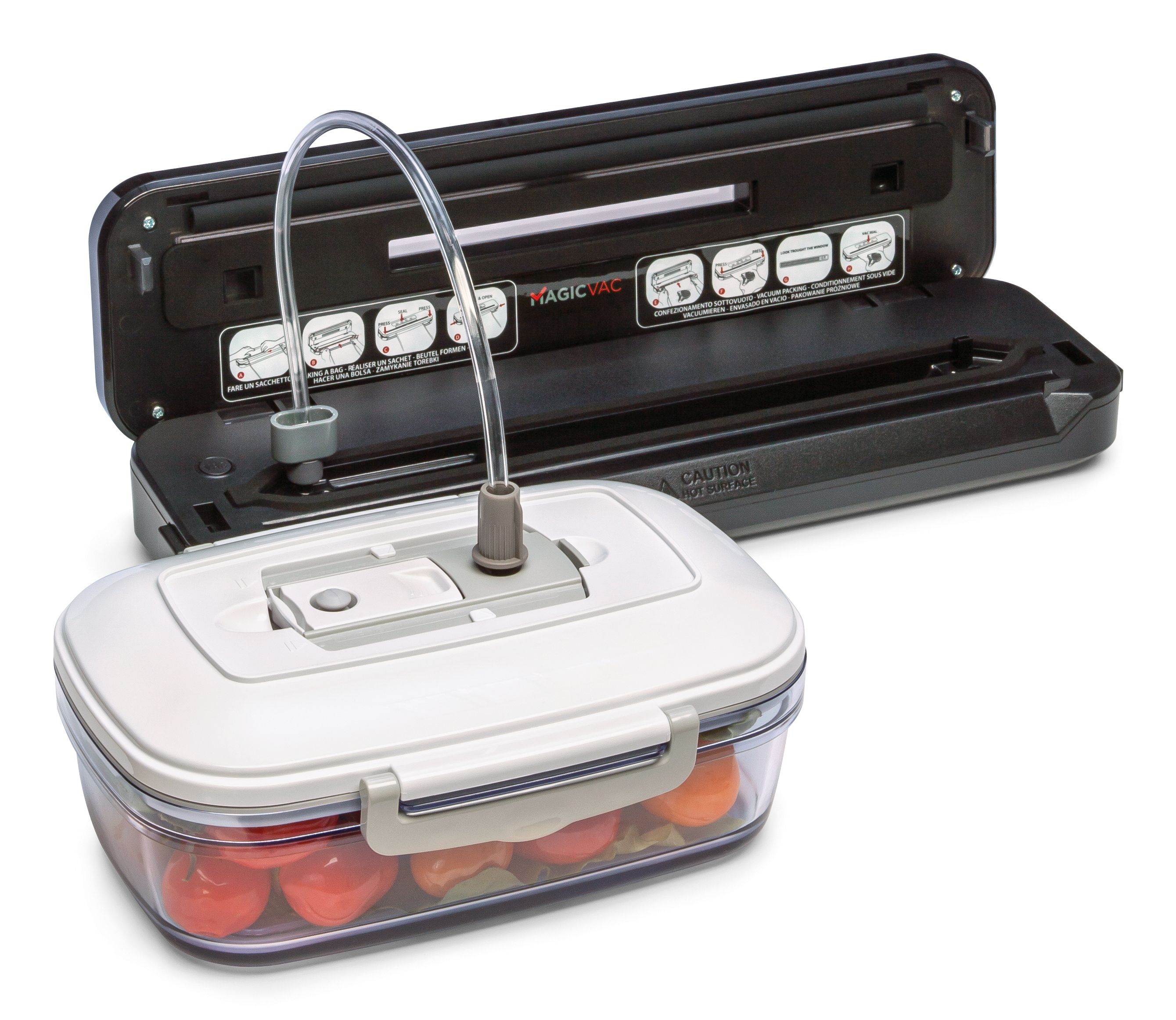 Magic Vac Compact, Sort, 750 mbar, Dåse, Kun forsegling, Vakuumforsegling, Plast, Knapper, 30 cm