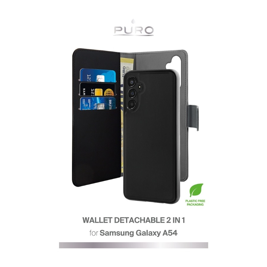 Puro Samsung Galaxy A54 Wallet Eco-Leath 2IN1 tegnebogscover, sort billede 3