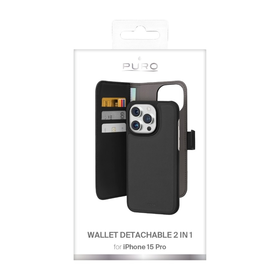 Puro iPhone 15 Pro økolæder cover, sort billede 1
