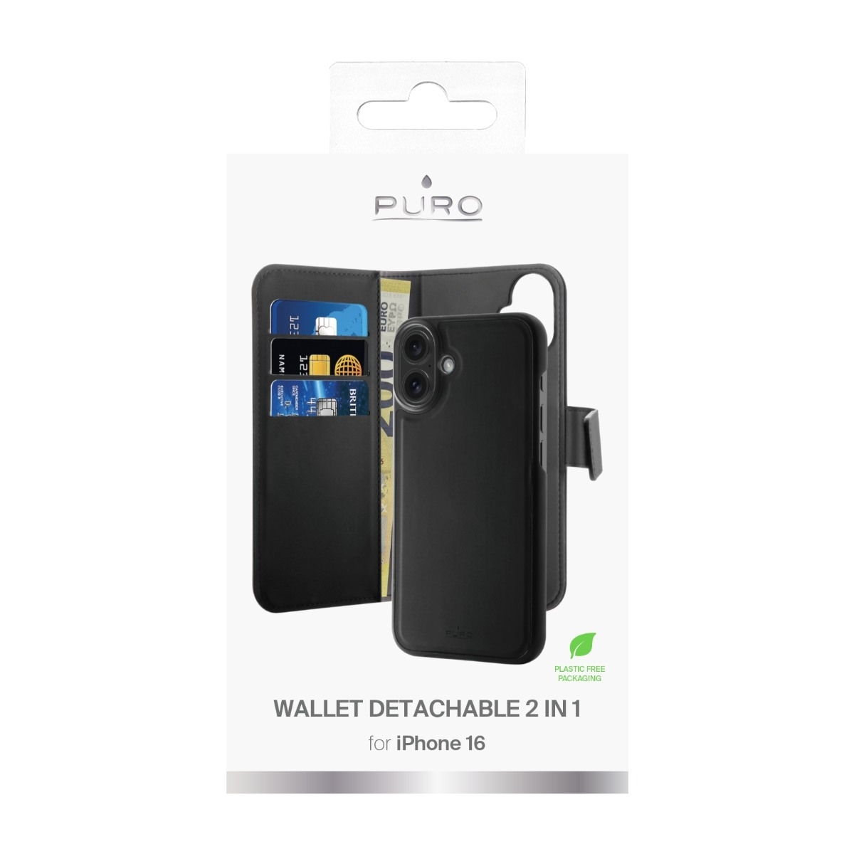 Puro iPhone 16 2IN1 Wallet Cover, sort billede 3