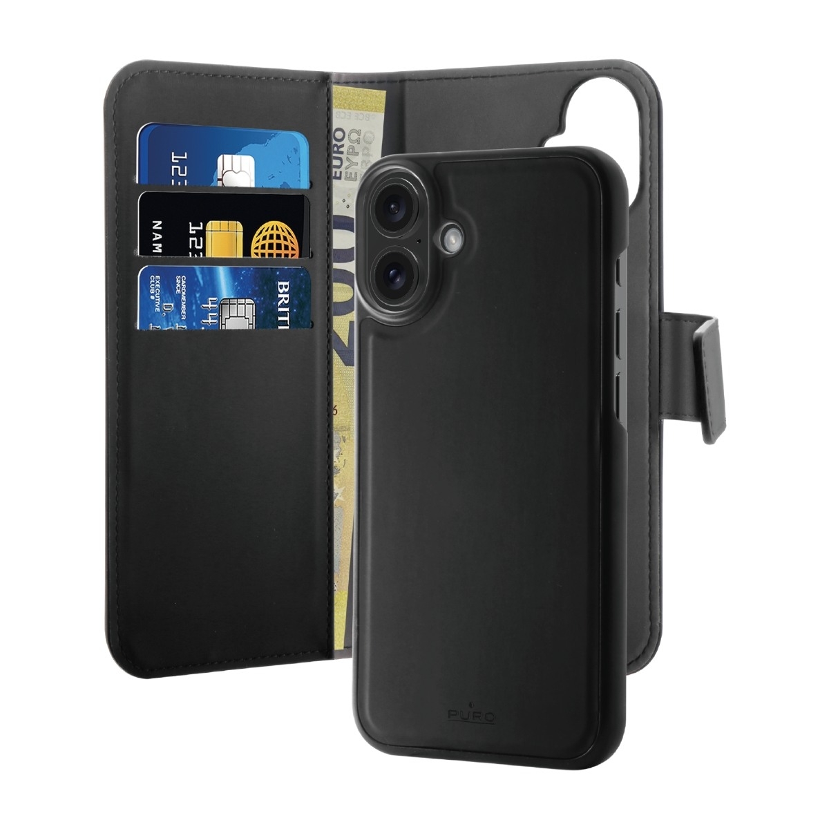 Puro iPhone 16 Plus 2IN1 Wallet Cover, sort billede 1