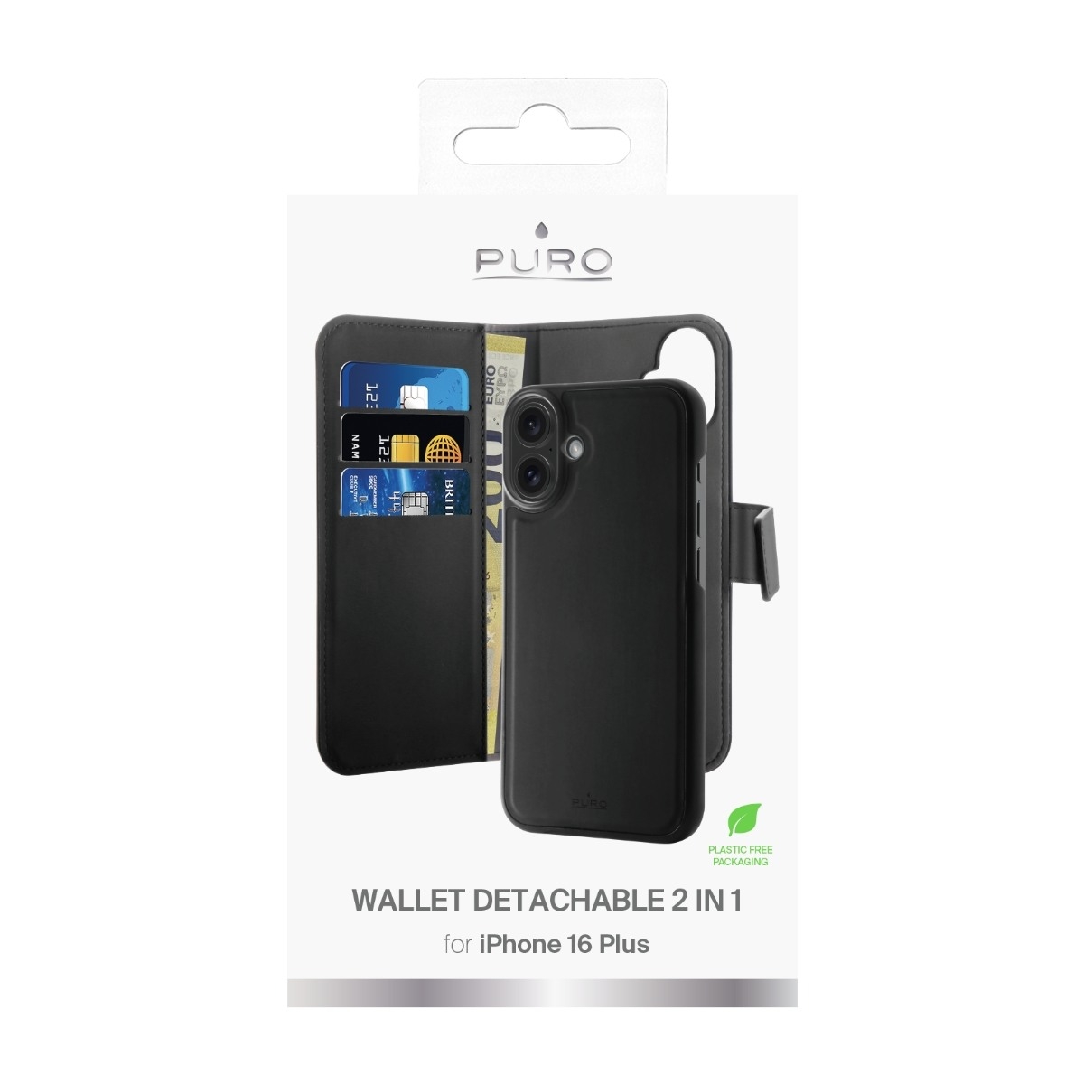 Puro iPhone 16 Plus 2IN1 Wallet Cover, sort billede 3