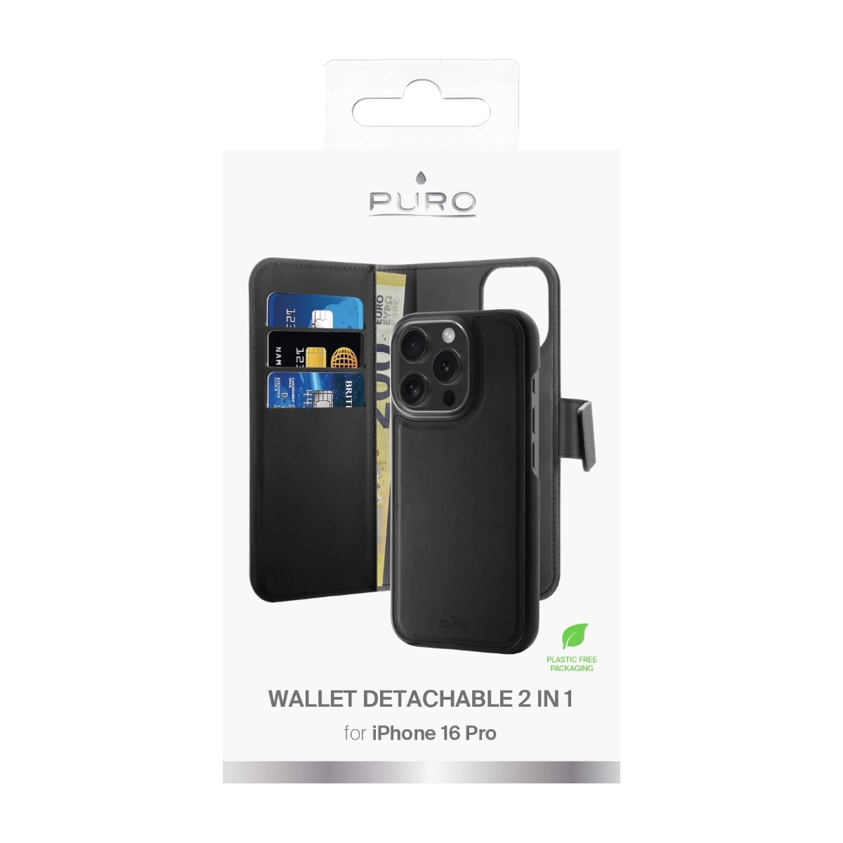 Puro iPhone 16 Pro 2IN1 Wallet Cover, sort billede 3