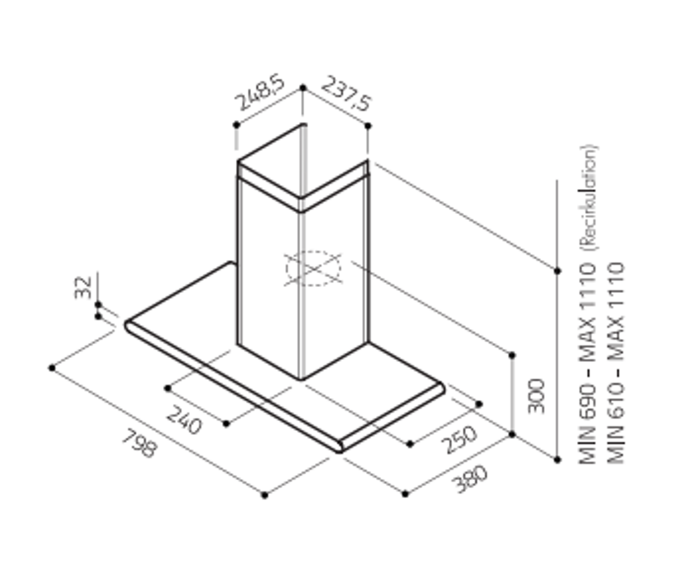 Eico 4228 Galaxy P 80 X/N Væghængt emhætte