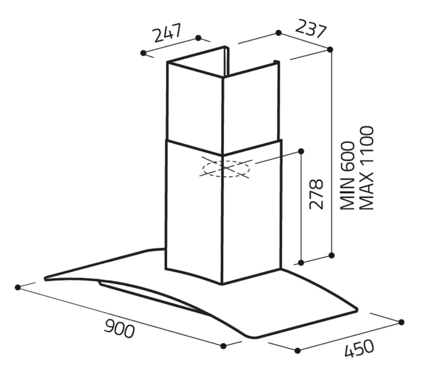 Eico 6362 Reef P 90 X GL Væghængt emhætte