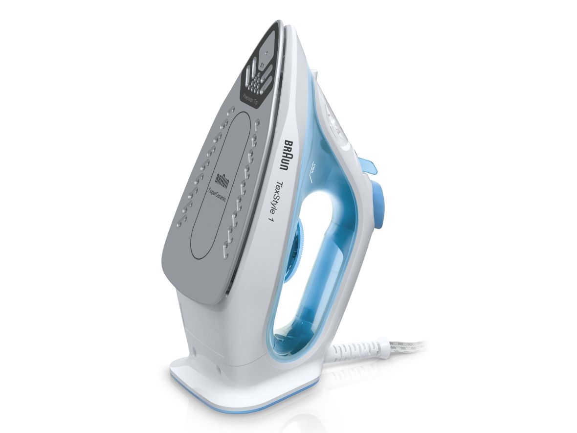 Braun TexStyle 1 SI1050BL, Dampstrygejern, Keramisk strygesål, 1,9 m, 120 g/min, Blå, Hvid, 0,22 L billede 1
