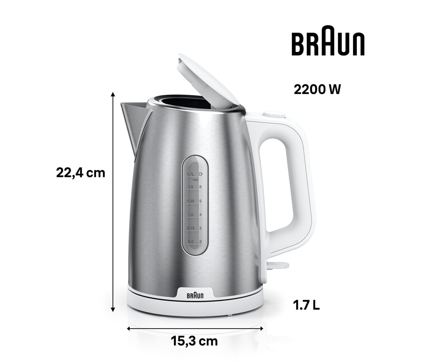 Braun Elkedel PurShine WK 1500 WH - Rustfrit stål/hvid - 2200 W billede 4