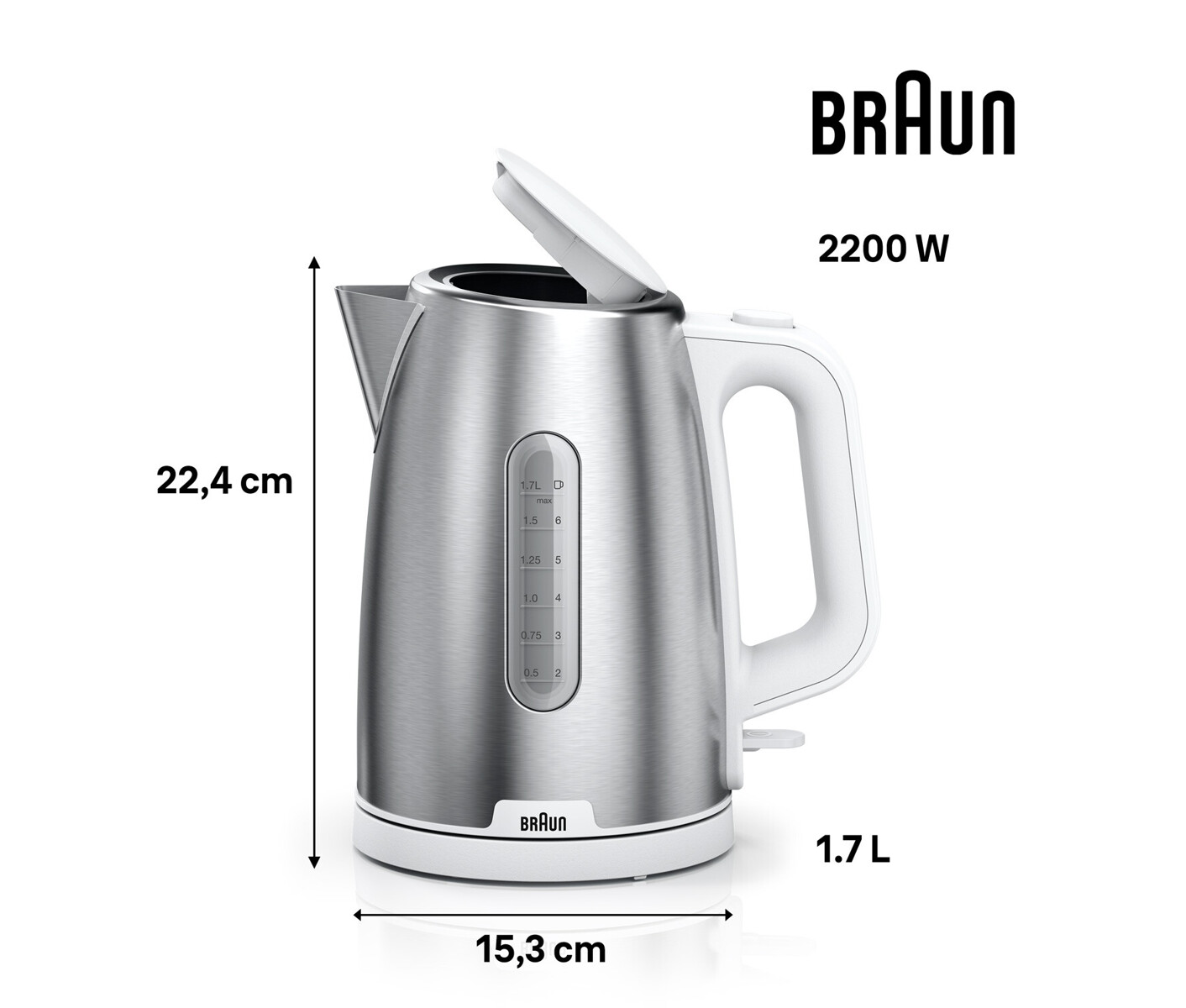 Braun Elkedel PurShine WK 1500 WH - Rustfrit stål/hvid - 2200 W billede 3