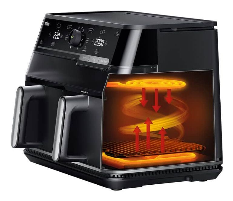 Braun TwinCook 5, Varmluftsteger, 10 L, 2,6 kg, Dobbelt, Sort, Berøring, Dreje billede 2