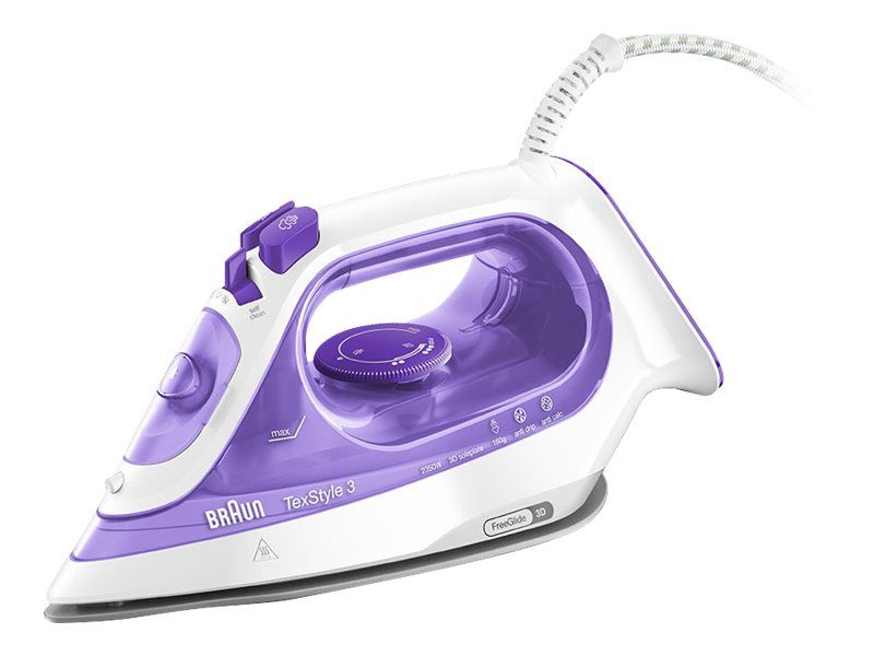 Braun TexStyle 3 SI3042VI, Dampstrygejern, Keramisk strygesål, 2 m, 160 g/min, Lilla, Sølv, Hvid, 0,27 L billede 1