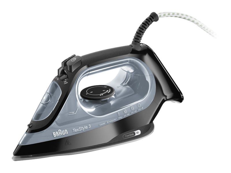 Braun TexStyle 3 SI 3055 BK - Dampstrygejern med automatisk afbrydelse - såleplade: FreeGlide 3D SuperCeramic - 2400 W - sort billede 1
