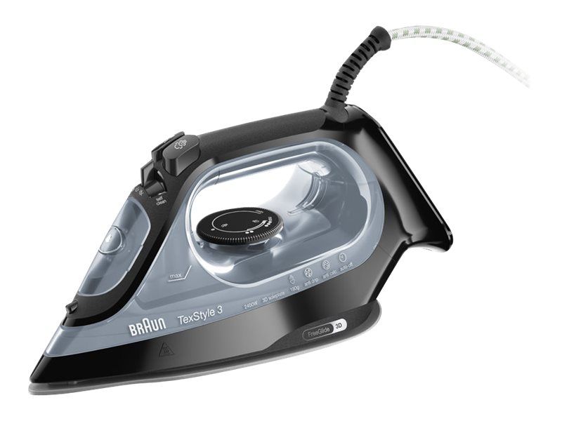 Braun TexStyle 3 SI 3055 BK - Dampstrygejern med automatisk afbrydelse - såleplade: FreeGlide 3D SuperCeramic - 2400 W - sort billede 3