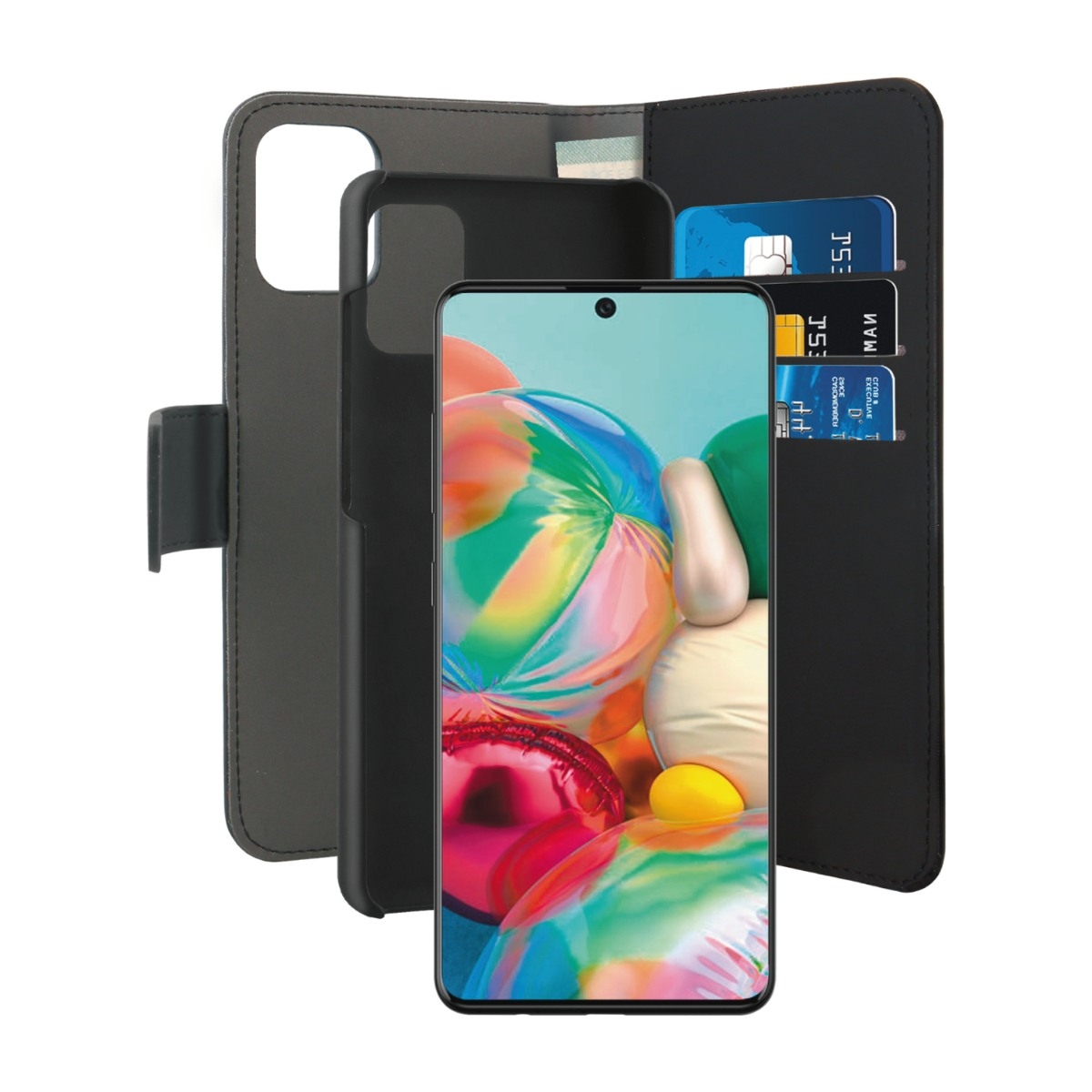 Puro Wallet Eco-Leath 2IN1 Samsung Galaxy A71 tegnebogscover, sort billede 3