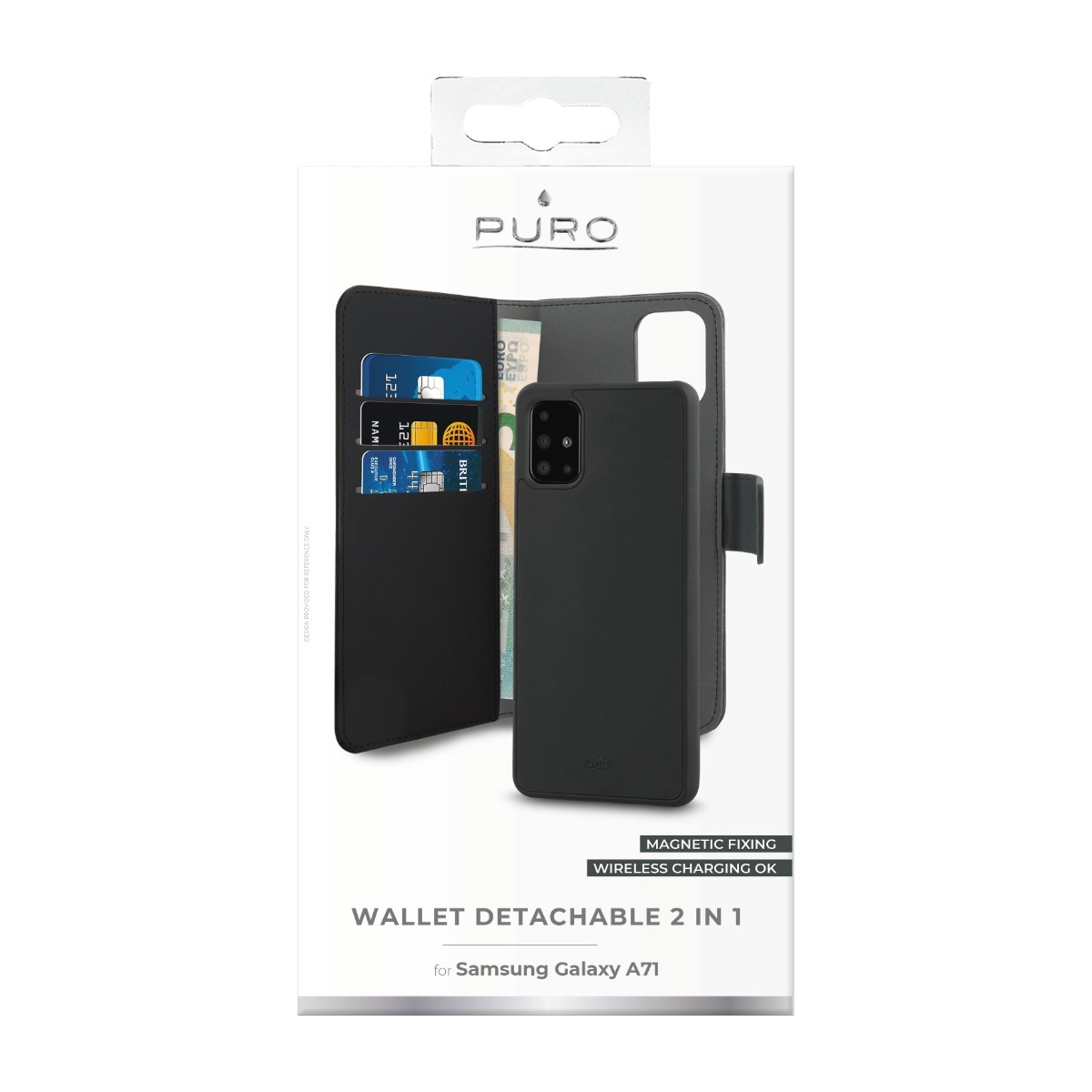 Puro Wallet Eco-Leath 2IN1 Samsung Galaxy A71 tegnebogscover, sort billede 4
