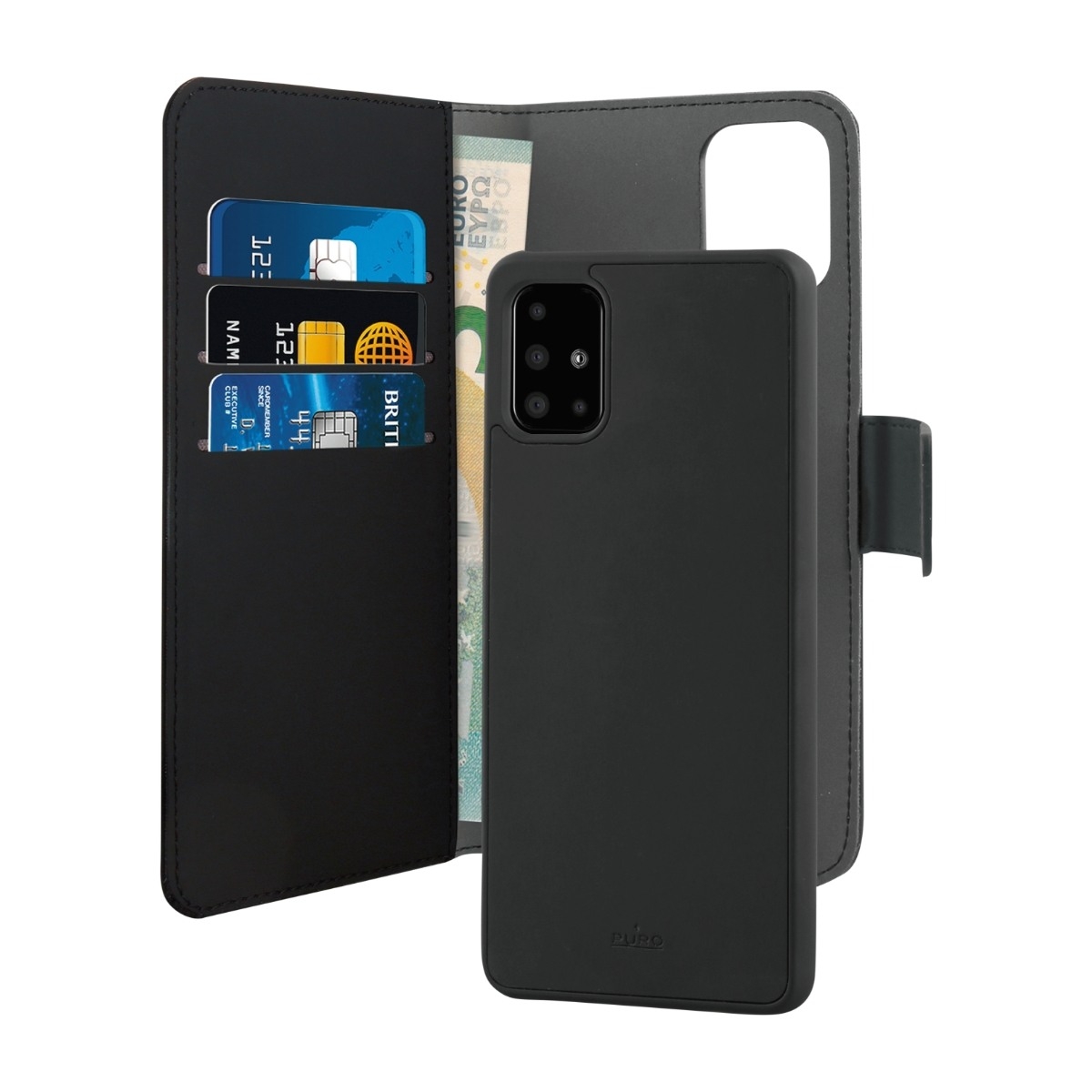 Puro Wallet Eco-Leath 2IN1 Samsung Galaxy A71 tegnebogscover, sort billede 1