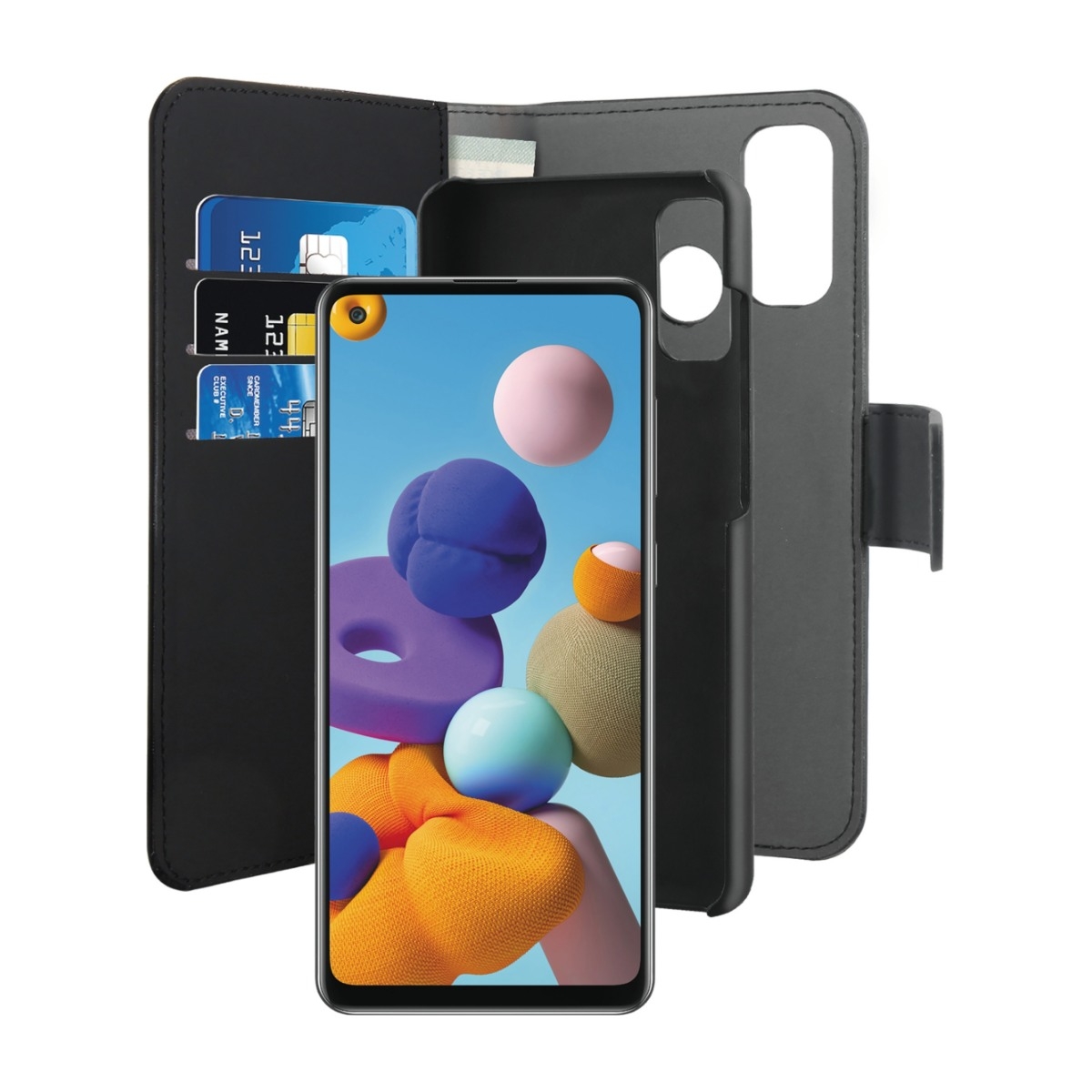 Puro Wallet Eco-Leath 2IN1 Samsung Galaxy A21S tegnebogscover, sort billede 2