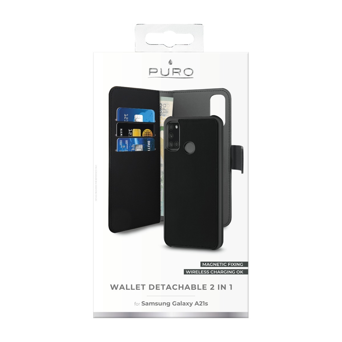 Puro Wallet Eco-Leath 2IN1 Samsung Galaxy A21S tegnebogscover, sort billede 4