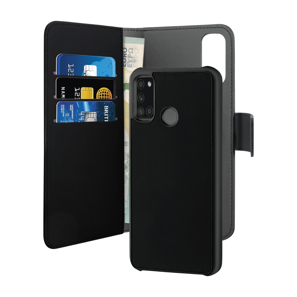 Puro Wallet Eco-Leath 2IN1 Samsung Galaxy A21S tegnebogscover, sort billede 1