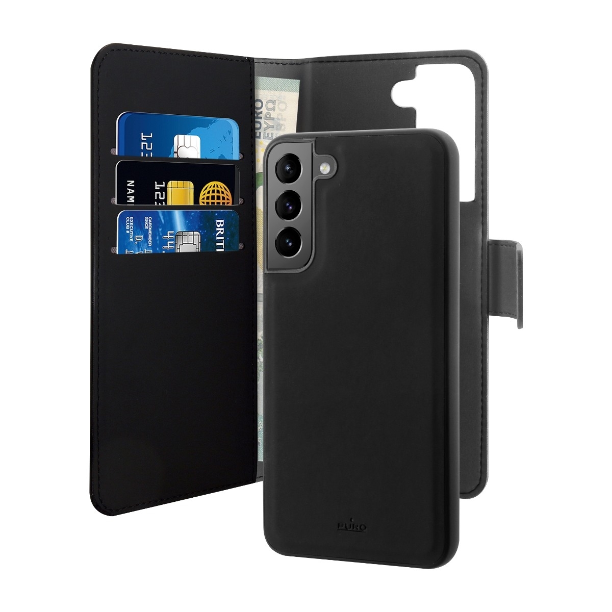 Puro Wallet Eco-Leath 2IN1 Samsung Galaxy S22+ tegnebogscover, sort billede 1