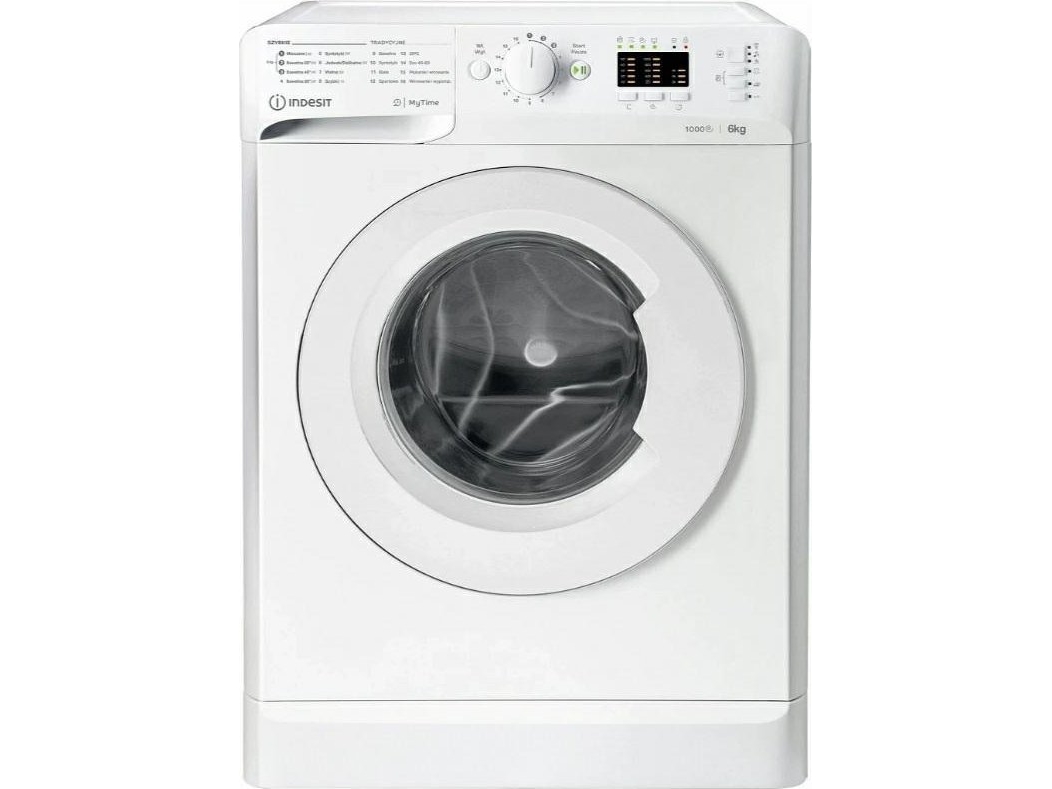 Indesit MTWSA61053W vaskemaskine 6kg slim frontload — 1000 rpm, 16 programmer, elektronisk styring, udskudt start, auto-vægt, hvid