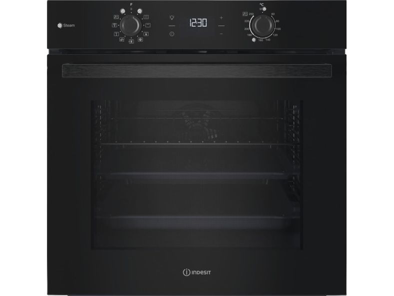 Indesit IO K58HS B, Medium, Elektrisk ovn, 71 L, 71 L, Blæsertvungen, Hydrolytisk