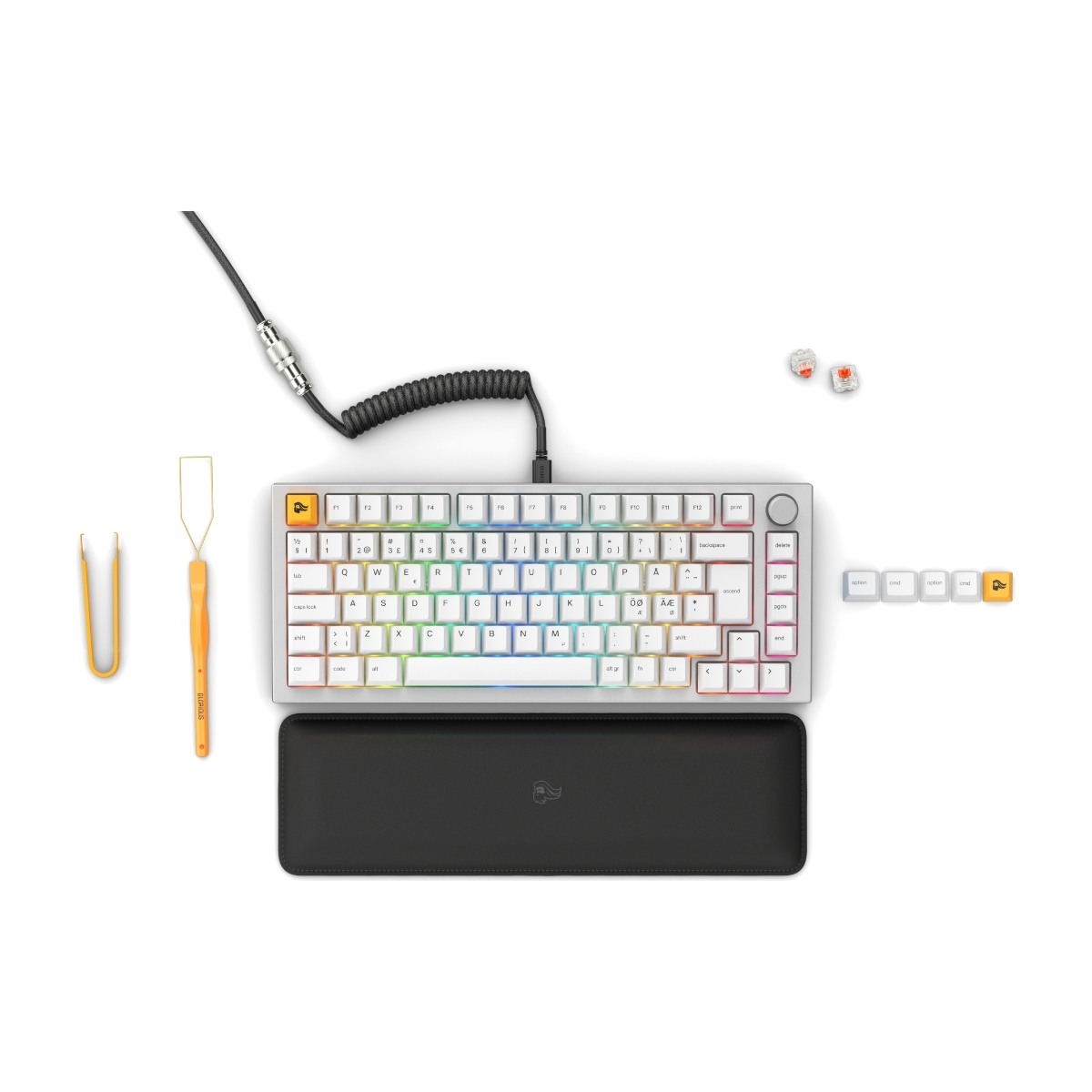 Glorious GMMK Pro 75% Pre-Built mekanisk tastatur - Glorious Fox linear, hvid billede 4