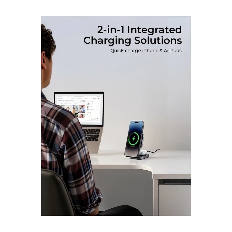 AUKEY LC-MC211P MagFusion L Plus 25 W 2-i-1 trådløs oplader billede 2