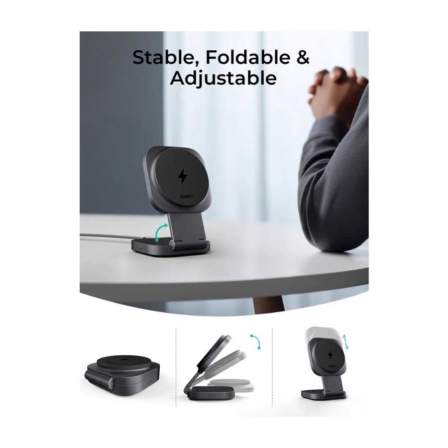 AUKEY LC-MC211P MagFusion L Plus 25 W 2-i-1 trådløs oplader billede 4