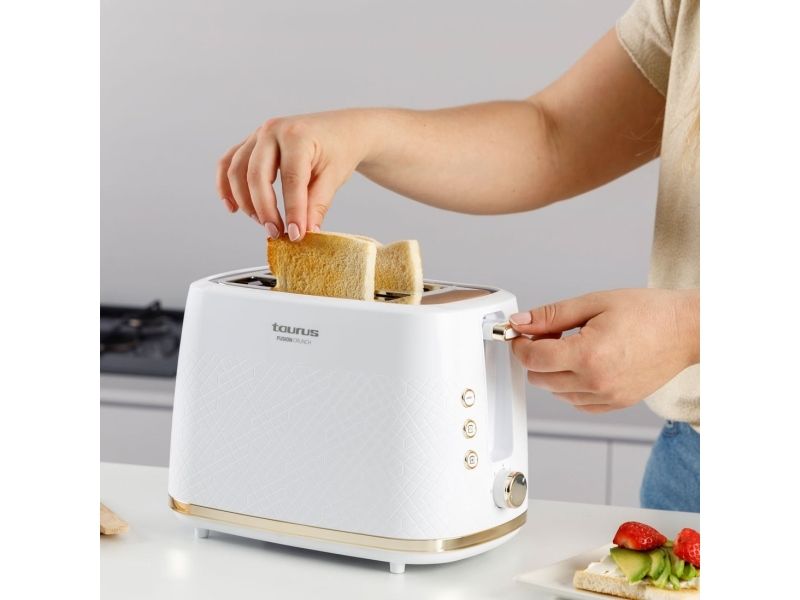 Taurus FUSION CRUNCH, 2 skive(r), Hvid, Rustfrit stål, Knapper, Dreje, 800 W