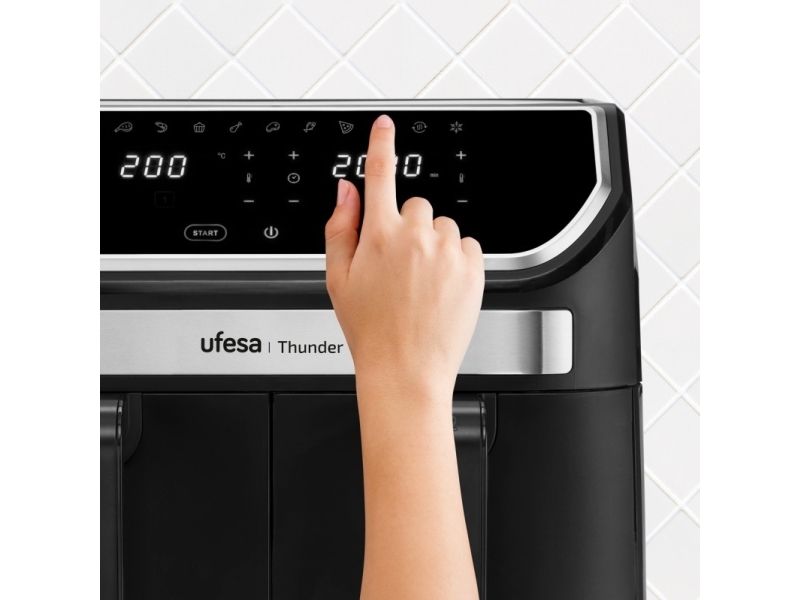 Ufesa Thunder, Varmluftsteger, 9 L, 200 °C, 60 min., Dobbelt, Sort billede 4