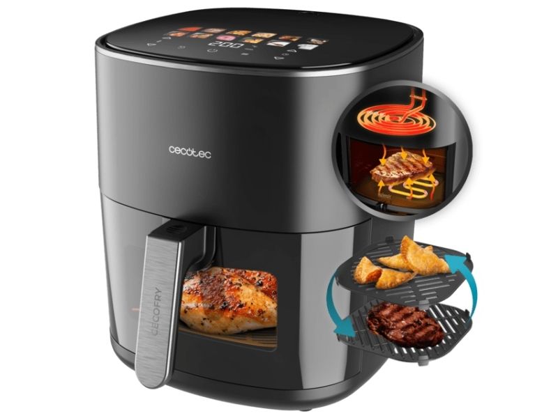 Cecotec Cecofry&Grill Duoheat 6500, Varmluftsteger, 6,5 L, 40 °C, 200 °C, Enkelt, Sort