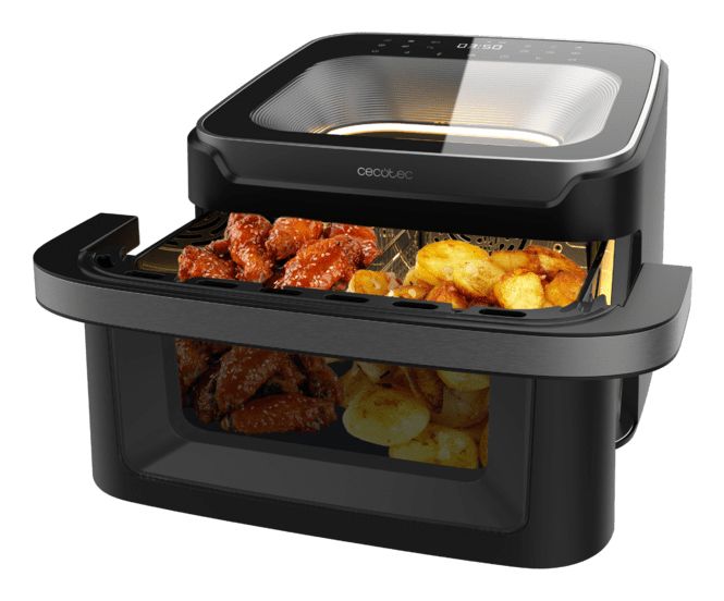 Cecotec Cecofry Advance 10000 Full Vision, Varmluftsteger, 10 L, 40 °C, 200 °C, Dobbelt, Sort billede 2