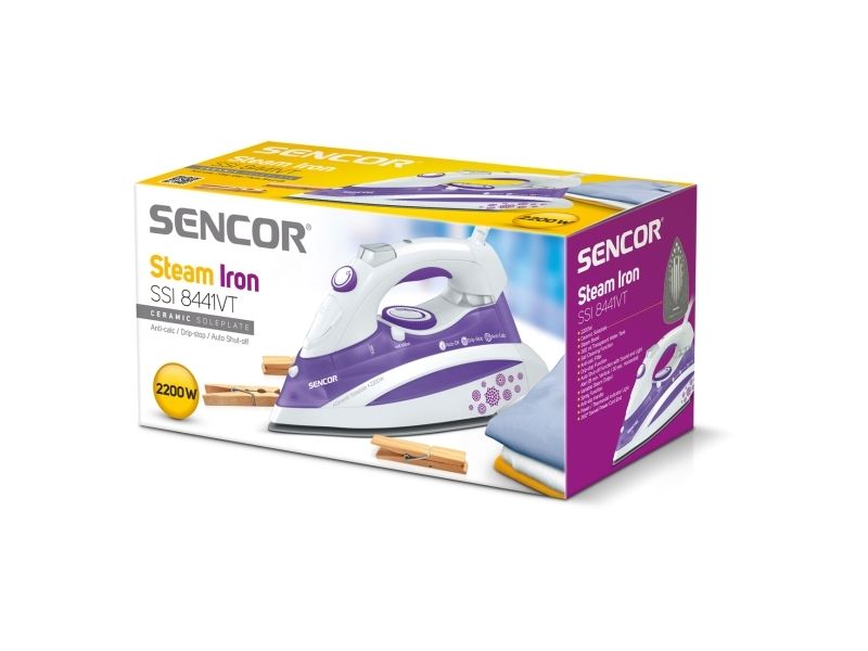 Sencor SSI 8441 VT, Tør & dampstrygejern, 1,65 m, Lilla, Hvid, 0,38 L, 2200 W, 115 mm billede 2