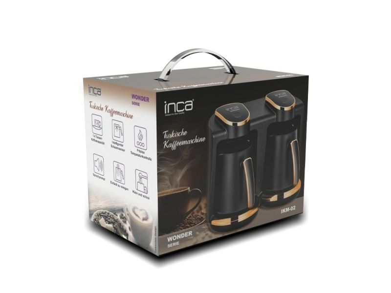 Inca IKM-02, Tyrkisk kaffemaskine, 0,25 L, Malet kaffe, 400 W, Sort, Guld billede 2