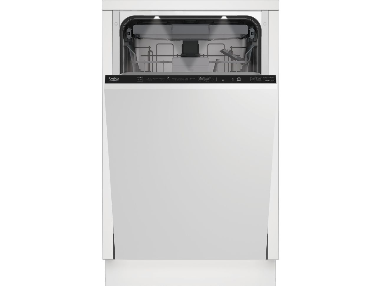 Beko BDIS38040Q, Fuldt indbygget, Slimline (45 cm), Berøring, LCD, 1,3 m, 1,6 cm