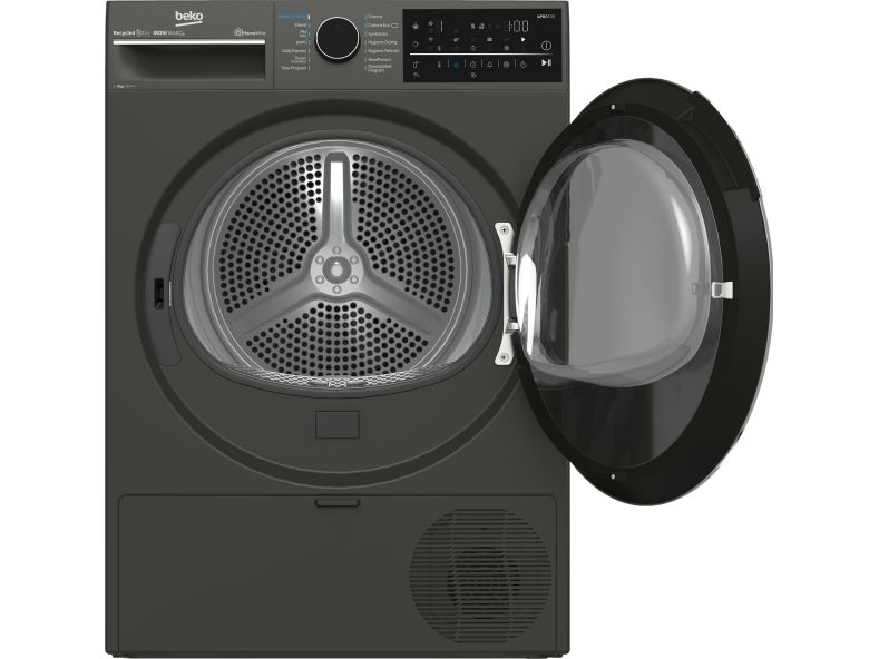 Beko B5T89243M, Fritstående, Front-læsning, Varmepumpe, Sort, Dreje, Berøring, Højre