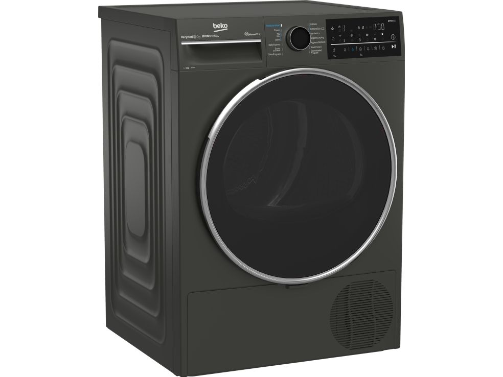 Beko B5T89243M, Fritstående, Front-læsning, Varmepumpe, Sort, Dreje, Berøring, Højre