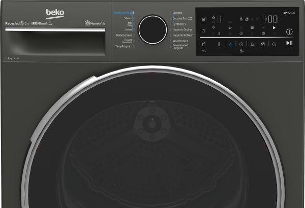 Beko B5T89243M, Fritstående, Front-læsning, Varmepumpe, Sort, Dreje, Berøring, Højre
