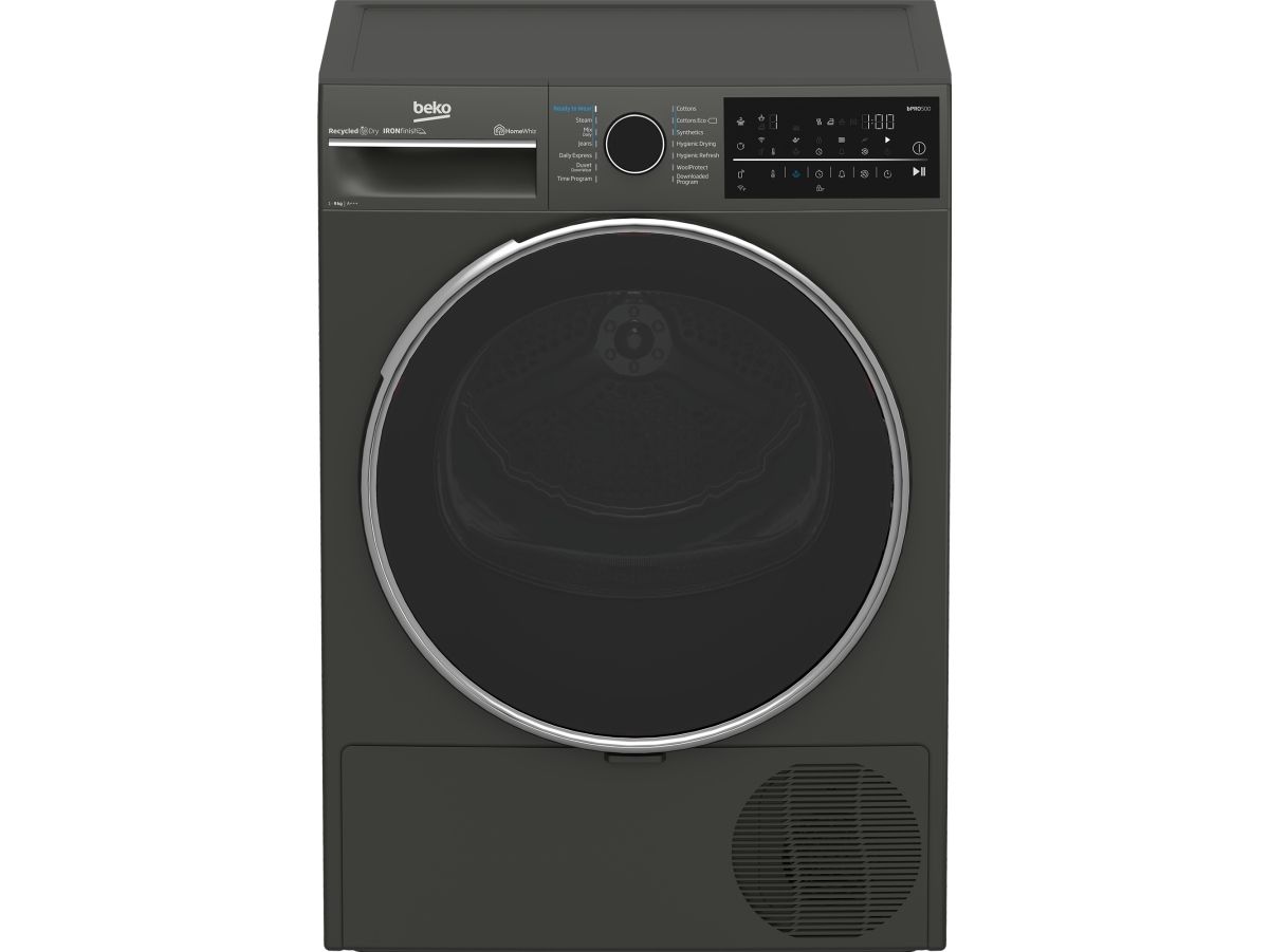 Beko B5T89243M, Fritstående, Front-læsning, Varmepumpe, Sort, Dreje, Berøring, Højre