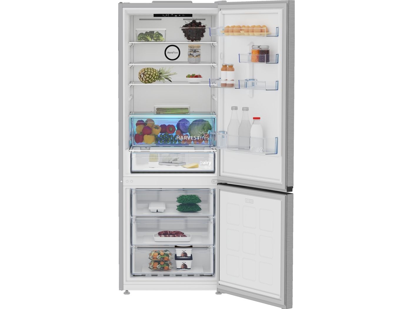 Beko B3RCNE564HXB, 490 L, SN-T, 7,8 kg/24t, E, Frisk zone, aflukke, Sølv