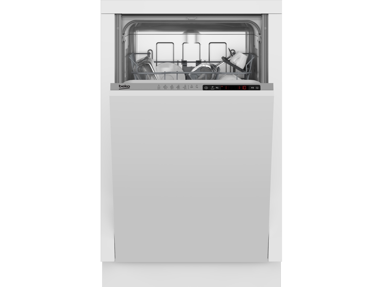 Beko DIS35023E, Fuldt indbygget, Slimline (45 cm), LED, 10 kuverter, C, 49 dB