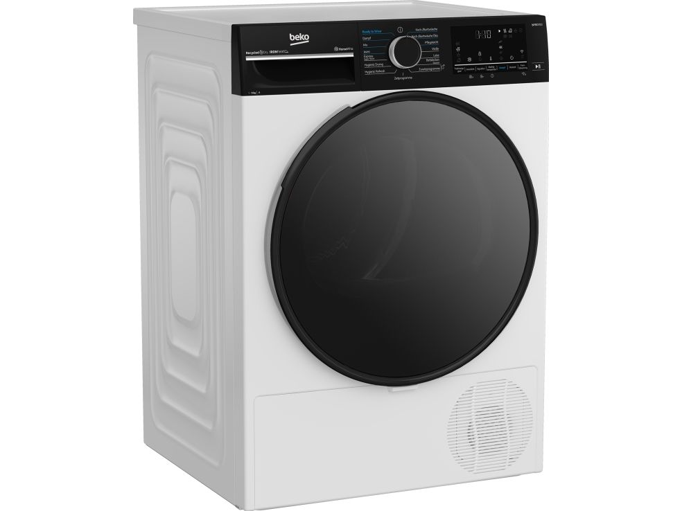 Beko B7T692A3WW, Fritstående, Front-læsning, Varmepumpe, Hvid, Knapper, Dreje, Venstre