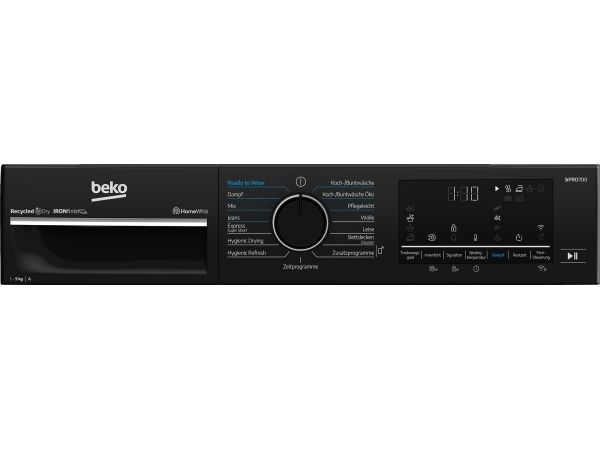 Beko B7T692A3WW, Fritstående, Front-læsning, Varmepumpe, Hvid, Knapper, Dreje, Venstre