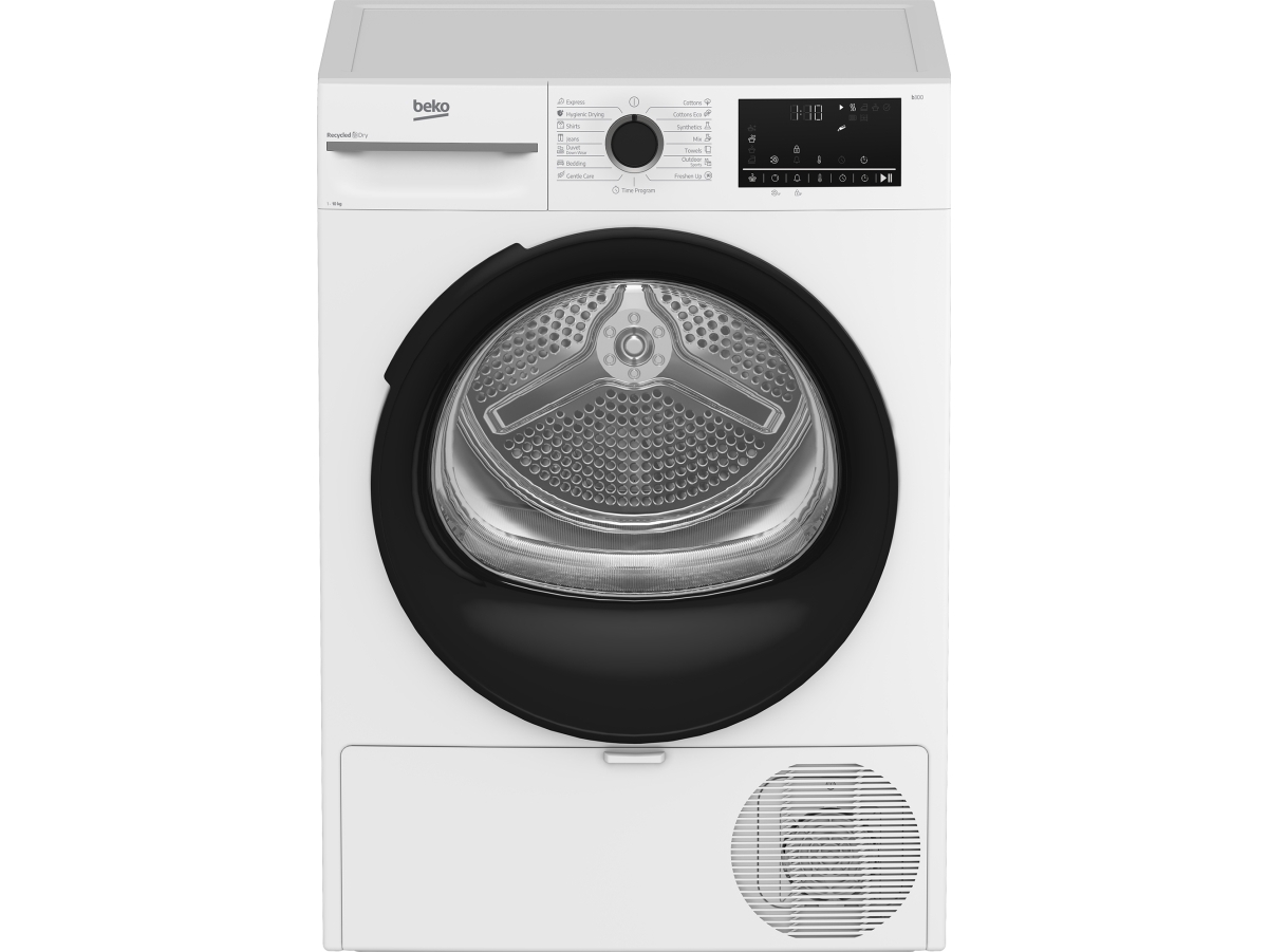 Beko BM3T40230W, Fritstående, Front-læsning, Varmepumpe, Hvid, Dreje, Berøring, Bagside