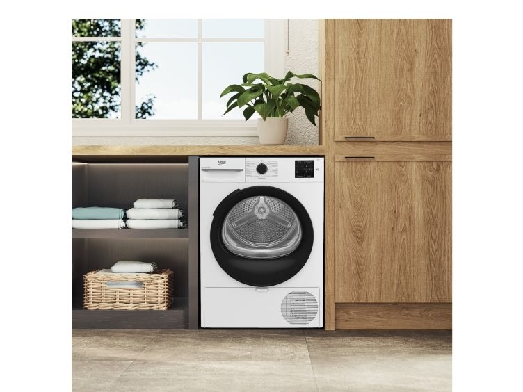 Beko DR 81490, Fritstående, Front-læsning, Varmepumpe, Hvid, Dreje, Berøring, Højre