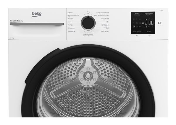 Beko DR 81490, Fritstående, Front-læsning, Varmepumpe, Hvid, Dreje, Berøring, Højre