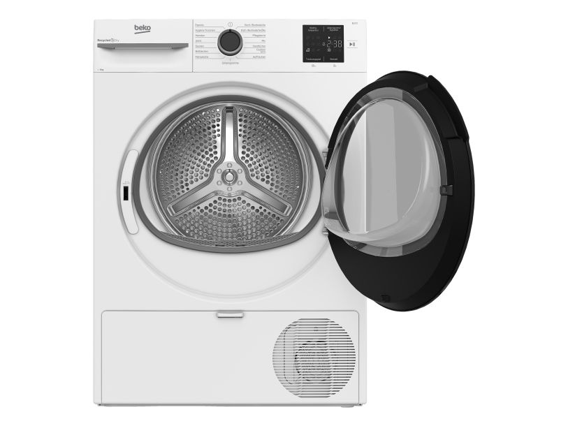 Beko DR 81490, Fritstående, Front-læsning, Varmepumpe, Hvid, Dreje, Berøring, Højre