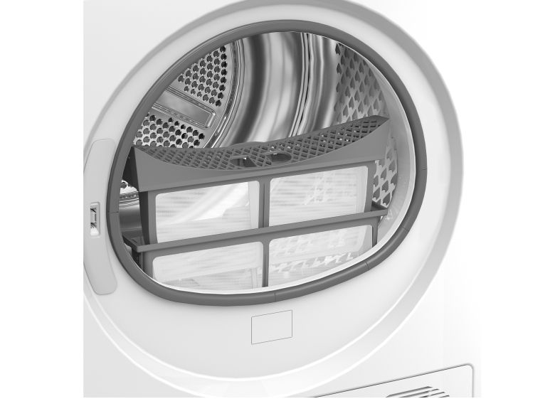 Beko DR 81490, Fritstående, Front-læsning, Varmepumpe, Hvid, Dreje, Berøring, Højre