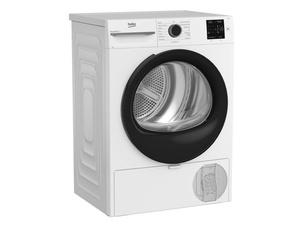 Beko DR 81490, Fritstående, Front-læsning, Varmepumpe, Hvid, Dreje, Berøring, Højre