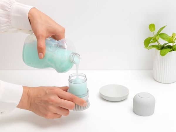 brabantia - soap dispensing dish brush - polyester - light grey